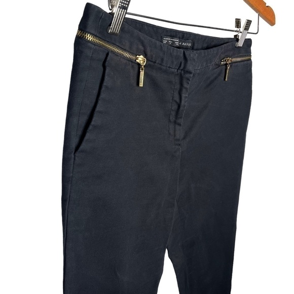 Zara Basic black gold zipper accent trouser ankle cropped pants Sz 4 - Picture 2 of 4